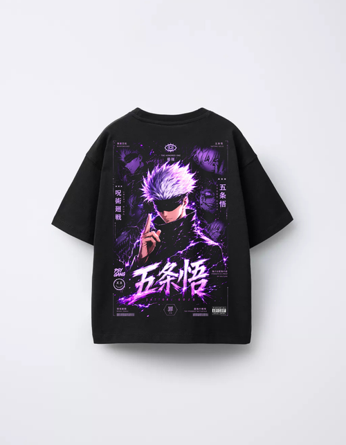 PSY GANG — Gojo Satoru Cyber Neon Oversize Tee