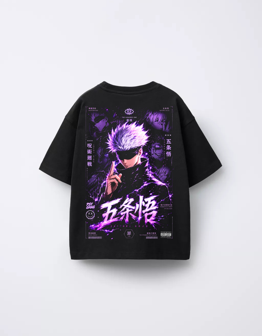 PSY GANG — Gojo Satoru Cyber Neon Oversize Tee